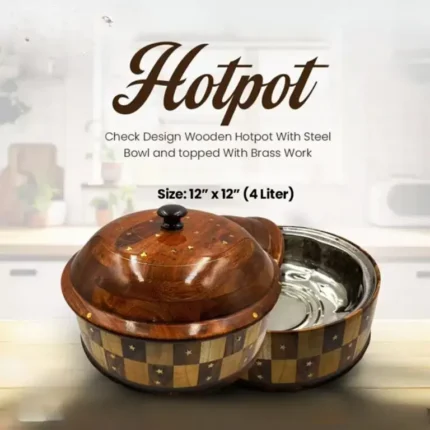 Wooden Hotpot – Check Design – Steel Bowl