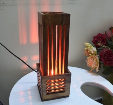 Side Table Wooden Lamp Tower Style