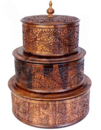 Premium Wooden Dry Fruit Bowl Set with Standard Carving Design (3 Pieces)